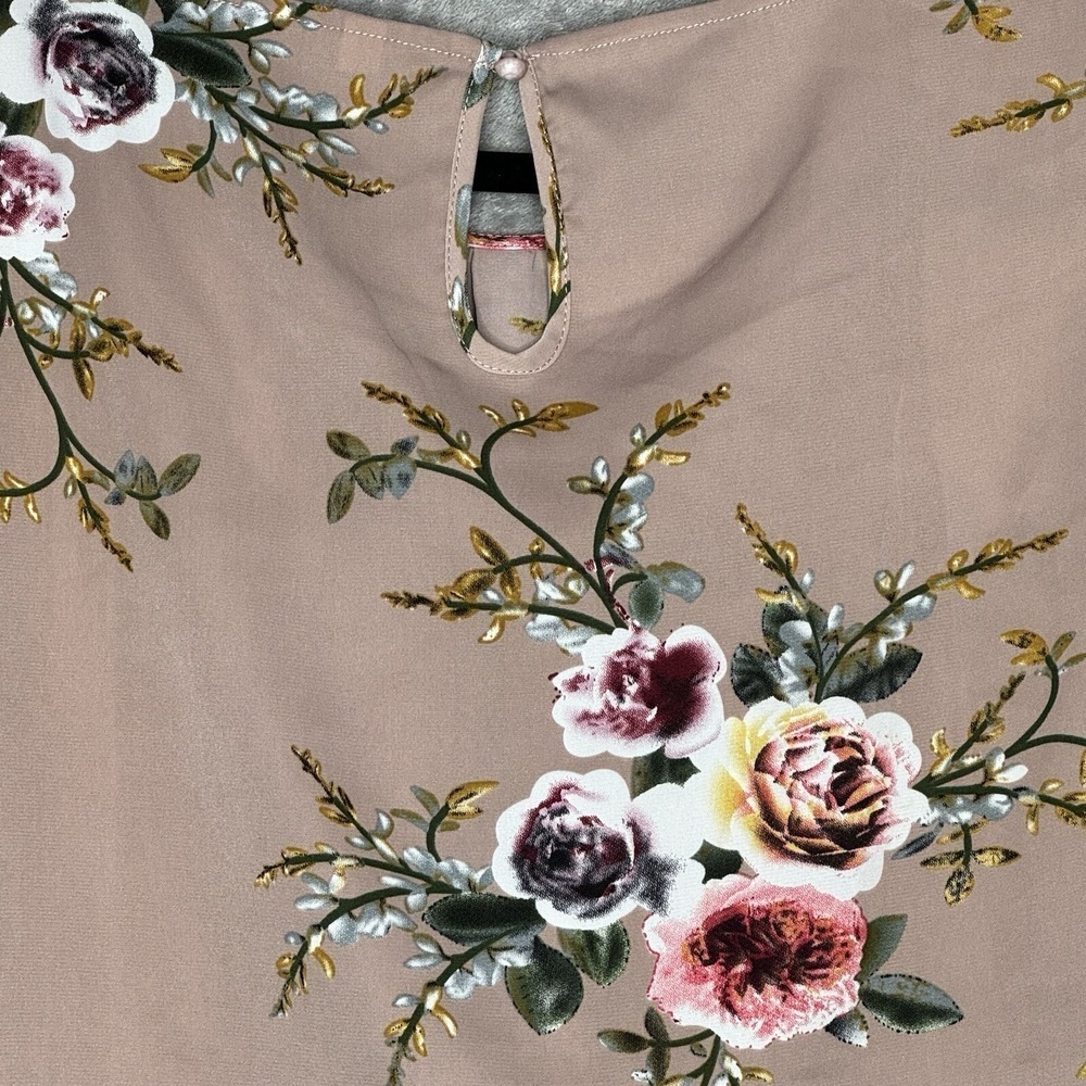Amazon XL Top Shirt Brown Floral Flower Cap Short Sleeve Round Neck Stretch‎ - Picture 5 of 8